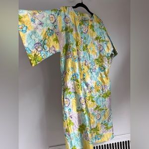 Vtg zip front caftan dress with Angel sleeves,Pockets, thin lightweight sz sm